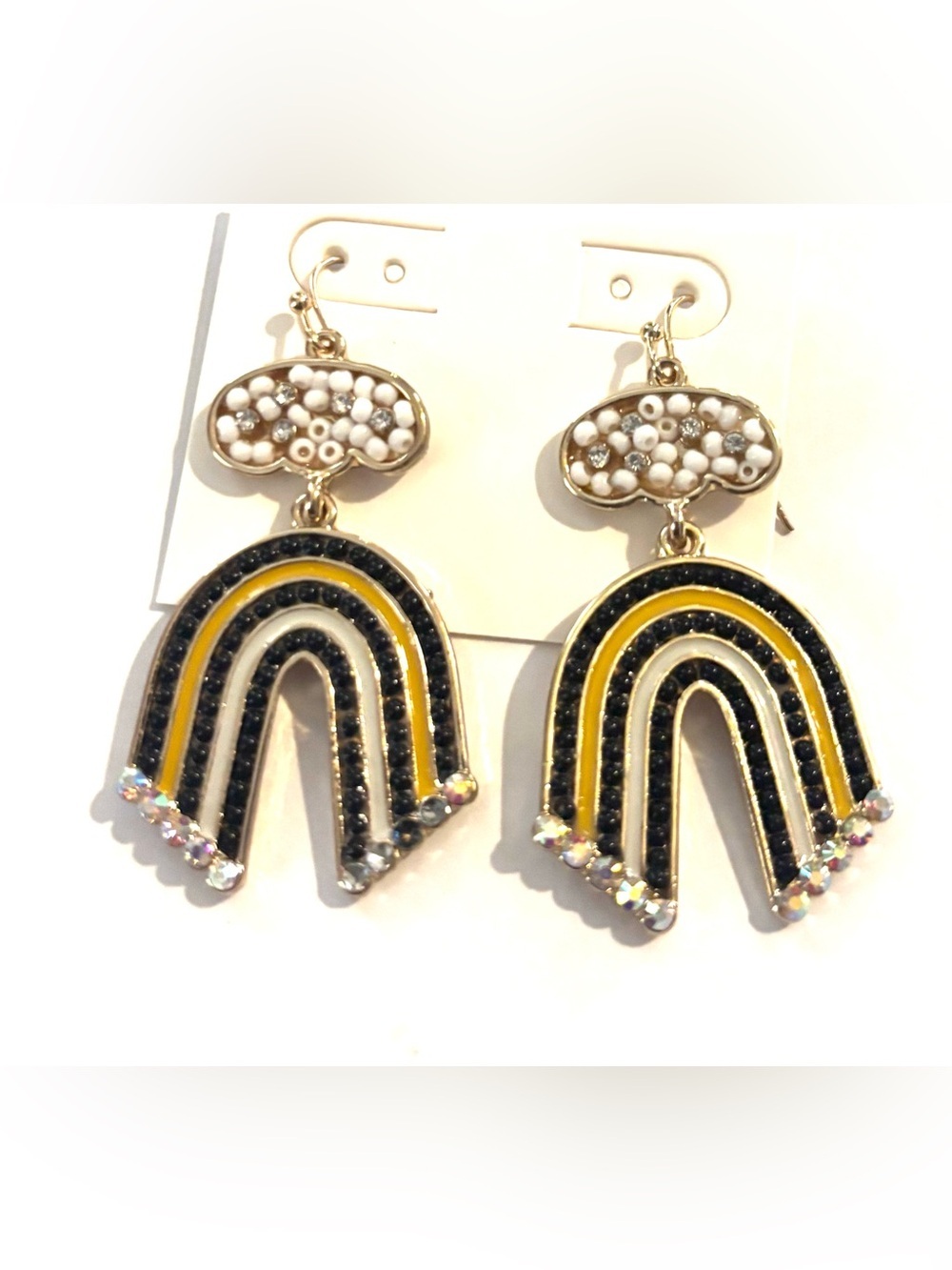 Fashion Jewelry Gold-Tone Black and Yellow Rainbow Drop Earrings